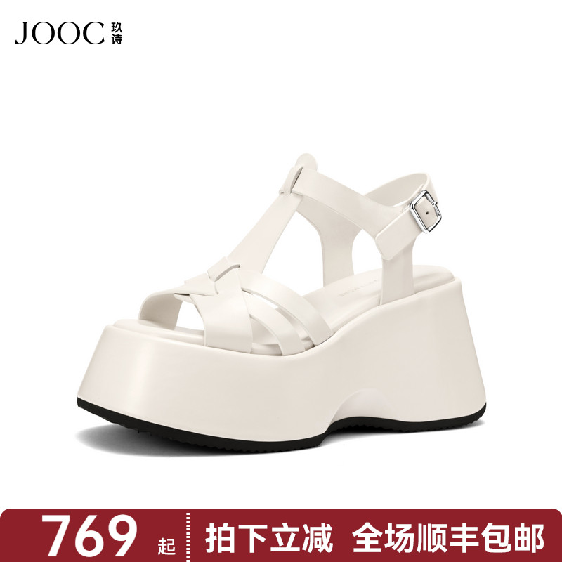 【白色恋人】JOOC玖诗厚底交叉扣带凉鞋女2025夏季新款百搭松
