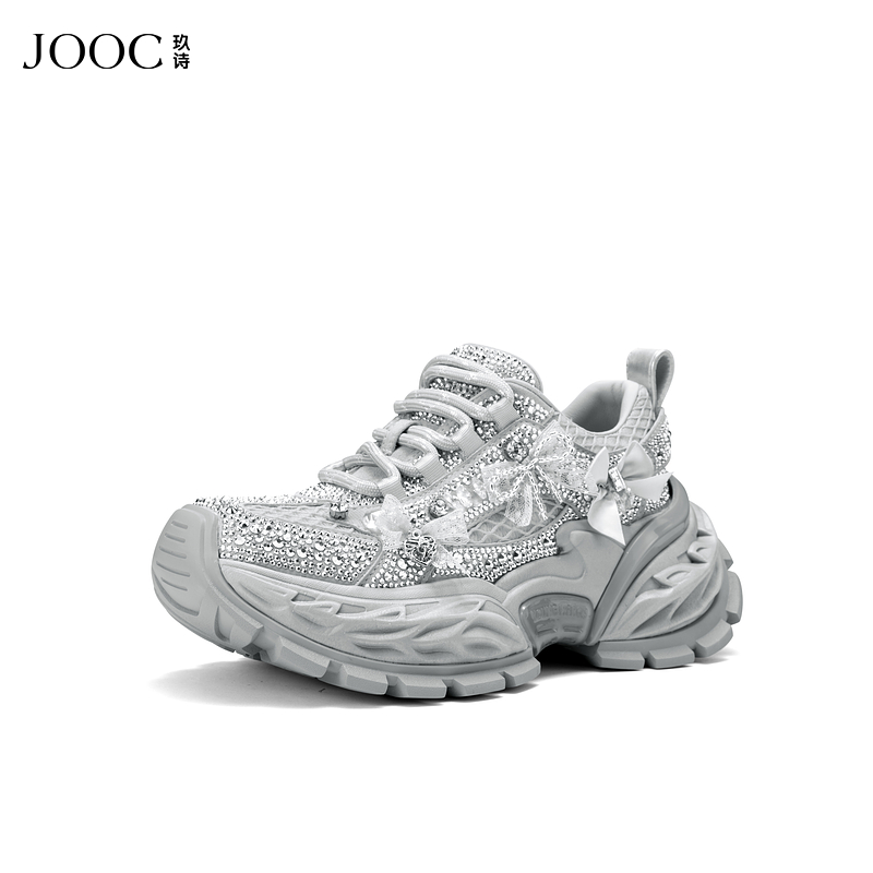 【星光熠熠】JOOC玖诗银色老爹鞋2026春季新款潮流时尚厚底休闲鞋