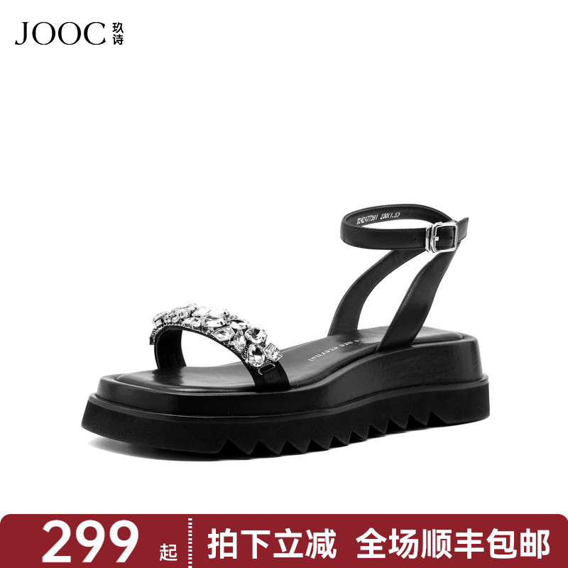 玖诗休闲一字带厚底露趾凉鞋JOOC