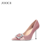 2026夏季 新款 丝绒布潮流时尚 JOOC玖诗方扣闪钻高跟鞋 气质浅口单鞋