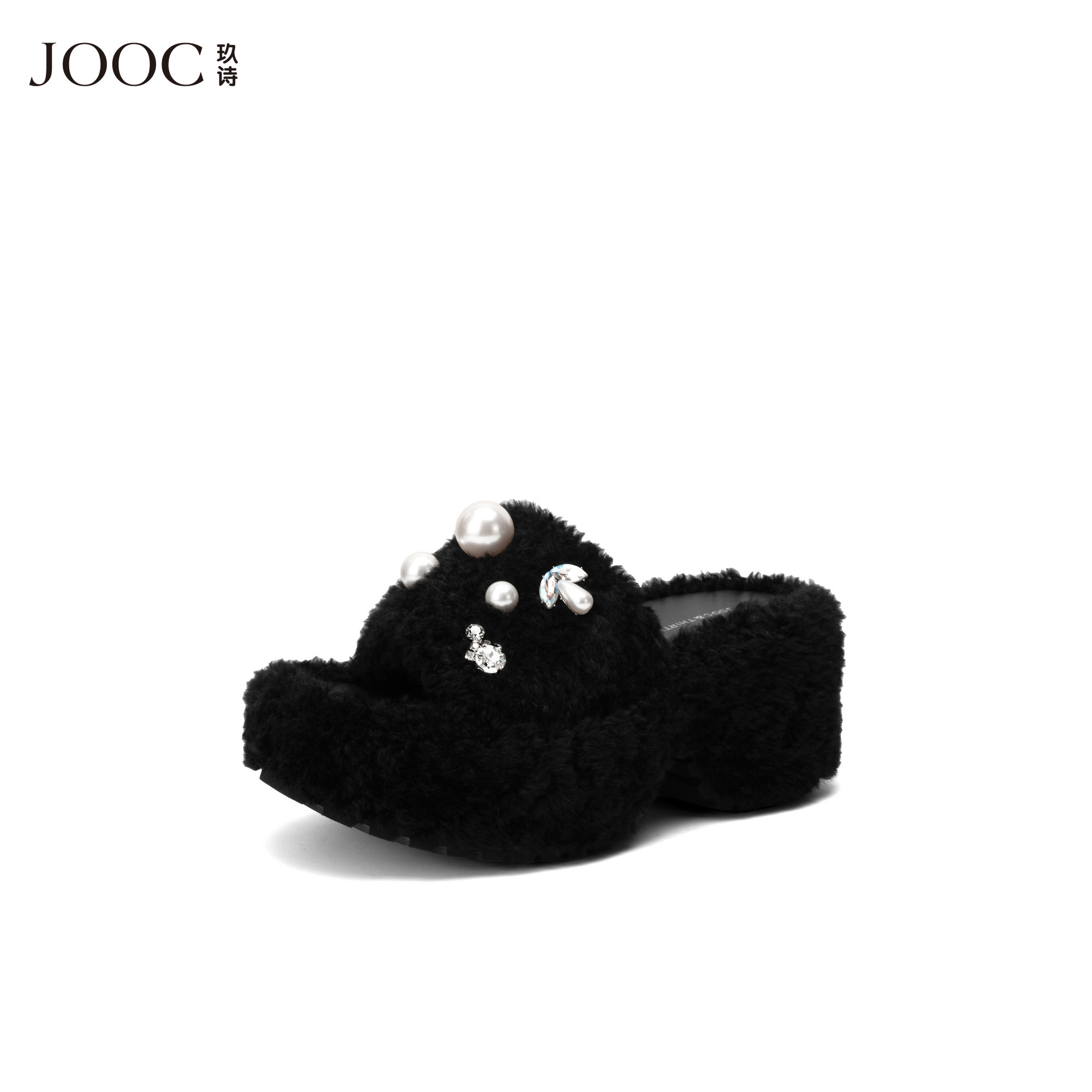 【呆萌宠爱】JOOC玖诗珍珠闪钻毛毛拖女2026春季新款厚底一字拖鞋,女鞋,一字拖,淘宝优惠券,粉丝福利购,淘宝优惠卷