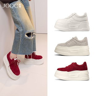 JOOC玖诗松糕底增高时尚通勤休闲板鞋女2026春季新款新年红运动鞋