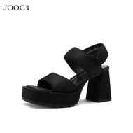 【实穿主义】JOOC玖诗方头粗跟凉鞋女2026夏季新款黑色百搭高跟鞋