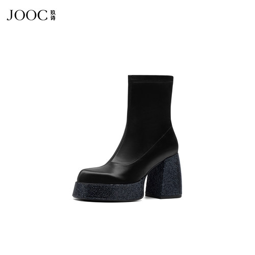 弹力短靴粗跟短筒靴JOOC女靴