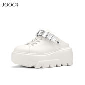 水钻坡跟两穿半拖鞋 女2026夏新款 水晶之恋 JOOC玖诗厚底小白鞋