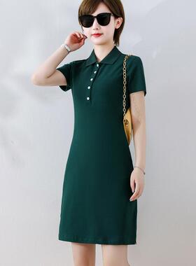 polo领夏天裙子连身裙2026新款多巴胺绝美裙墨绿色原单正牌连衣裙