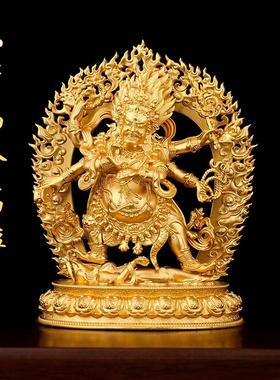 尼泊尔黄铜藏传六臂玛哈嘎拉摆件