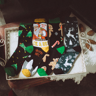 纯棉原宿风 外穿街头男士 圣诞袜子情侣礼盒装 中筒女ins潮秋冬个性
