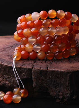 原色条纹红玛瑙108多圈手链念珠