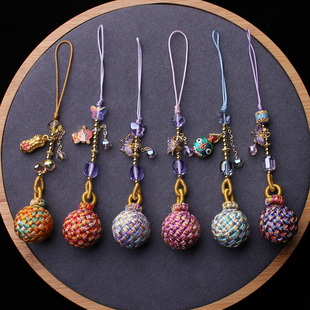 手工编织有球必应手机吊坠古风扇子配件绣球包包挂件汉服流苏diy