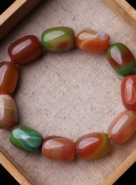 孔雀玛瑙桶珠手链路路通手串