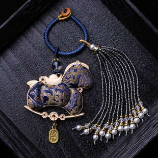 非遗宋锦蓝色小马包包压襟挂件旗袍汉服挂饰车挂钥匙流苏马造型