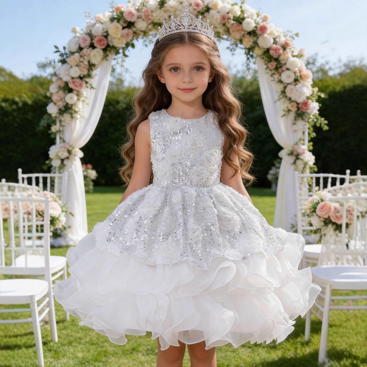 女童新款亮片礼服裙表演公主生日连衣裙儿童tutu蓬蓬裙花童晚礼服