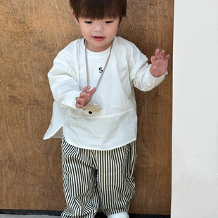 儿童裤子秋季a类条纹休闲长裤宽松男童女童百搭宝宝长裤纯棉外出