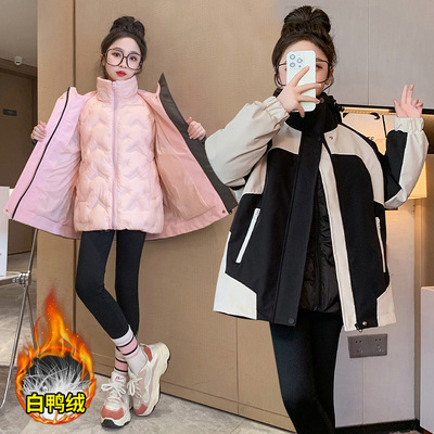 女童冲锋衣外套冬季2025新款衣服洋气儿童女孩加厚绗棉冬装三合一