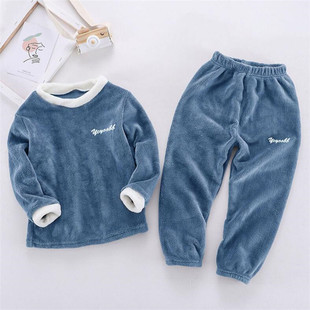 儿童家居服上衣冬季女童暖暖裤保暖秋冬套装睡衣男童珊瑚绒两件套