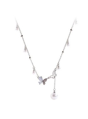 感气质小众蝴蝶珍珠钛钢项链女2026年新款超仙流苏锁骨链