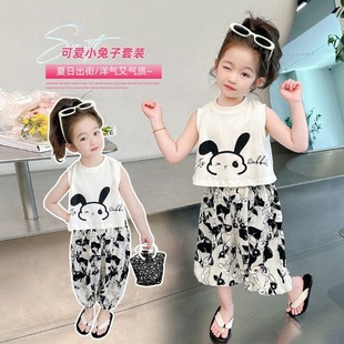 两件套网红儿童夏装 女童夏款 宝宝休闲防蚊裤 2024新款 森女风 套装