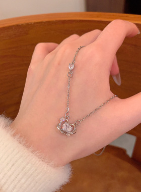 甜美精致闪钻爱心锆石吊坠钛钢项链女轻奢时尚甜酷毛衣链配饰