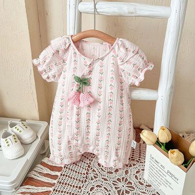 婴儿衣服夏装新生女宝宝连体衣超萌公主满月百天哈衣短袖夏季薄款