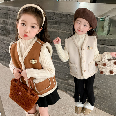 女童马甲秋冬2025新款儿童洋气加绒加厚外穿皮毛一体宝宝冬装背心