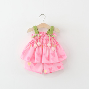 婴儿童女宝宝碎花郁金香吊带短裤 童装 夏季 女童套装 两件套 2025新款
