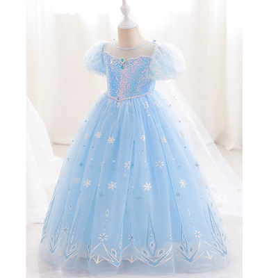 冰雪奇缘爱莎女童公主裙女孩新款艾莎连衣裙洋气蓬蓬网纱长款礼服