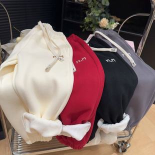 女童棉质运动裤 子男宝宝加厚羊羔绒刺绣休闲长裤 加绒裤 儿童秋冬款