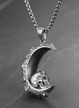 2025秋冬新款复古个性骷髅头钛钢项链  灵魂收割者鬼头月亮毛衣链