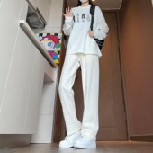 直筒微喇裤 cleanfit白色西裤 垂坠感显瘦阔腿裤 宽松大码 子男款 夏季