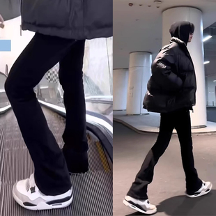 直筒褲 美式 男顯瘦顯高窄版 牛仔褲 vibe微喇叭褲 子高街潮牌春秋修身