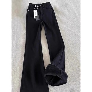 显瘦加长直筒裤 美式 秋冬加绒加厚黑色微喇裤 男款 子 vibe弯刀牛仔裤