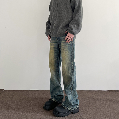美式高街复古水洗做旧牛仔裤男