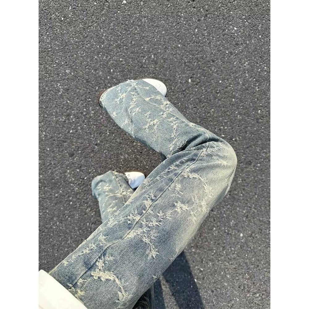 荆棘提花牛仔裤美式高街vibe裤子