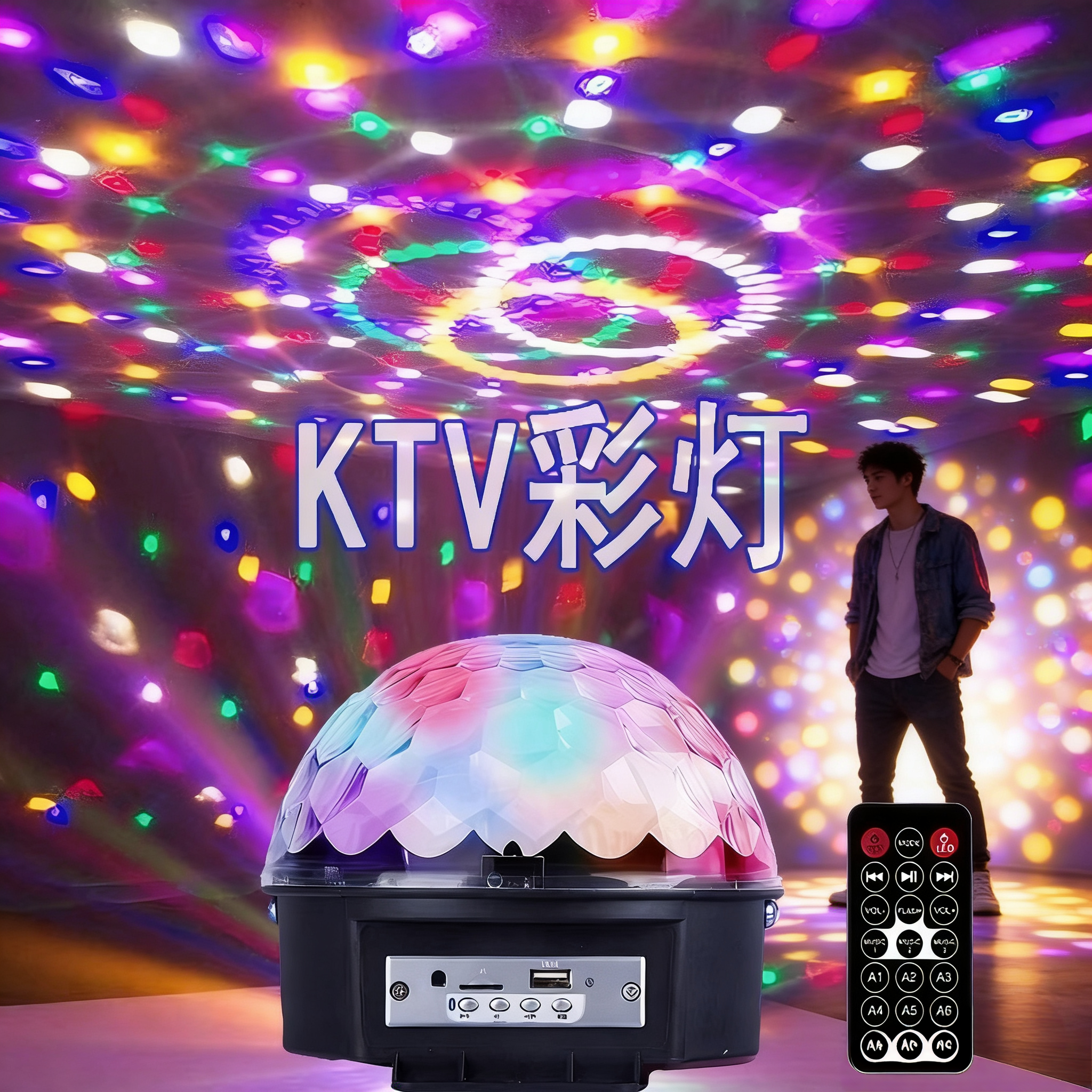 2026新款家用ktv闪光旋转七彩灯舞厅家庭高级感氛围音乐节奏灯