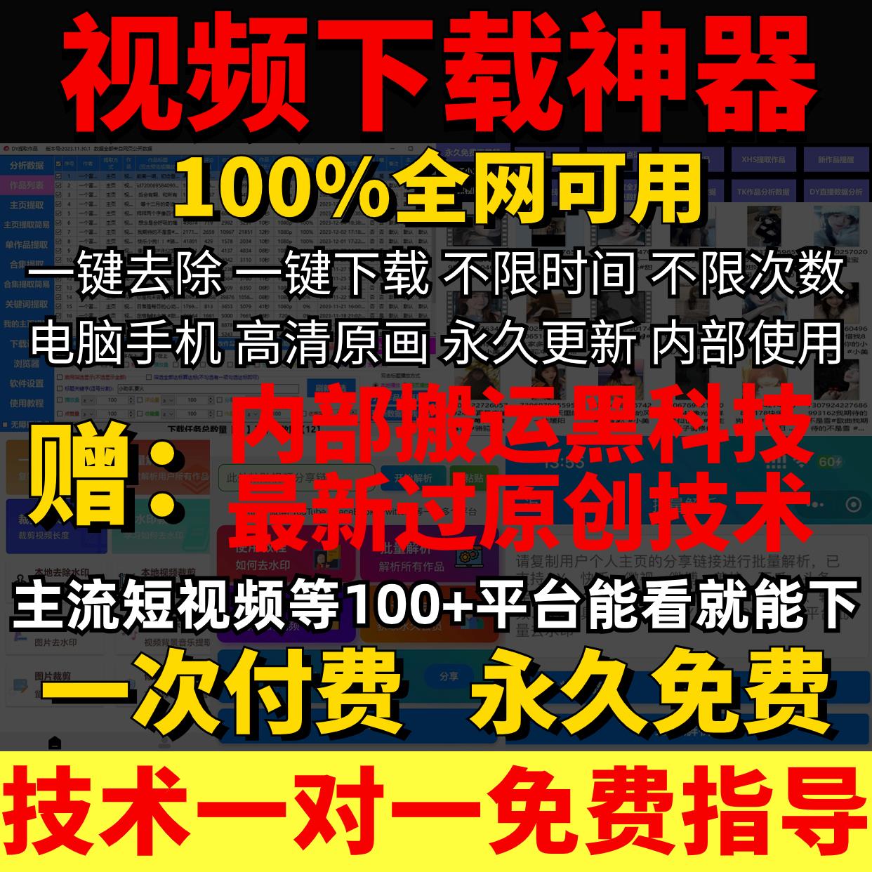 短视频批量下载万能软件抖音快手小红书去水印主页一键采集搬运