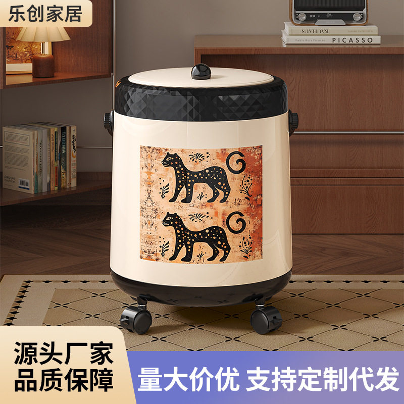 【XX漫时光】中古风垃圾桶手提带盖带轮家用客厅轻奢高档大容量