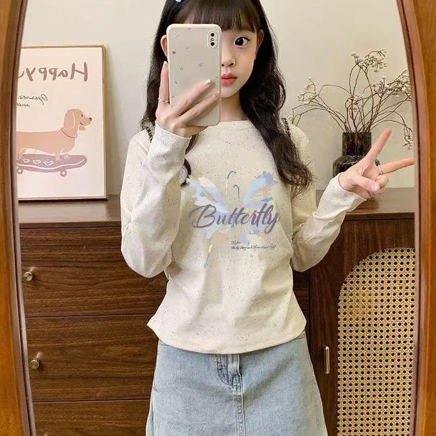 女童韩版收腰长袖T恤春秋新款
