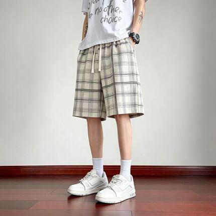 夏季格子运动休闲短裤薄款帅气显高五分裤宽松2026潮牌裤男女同款