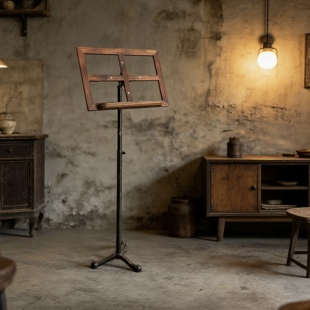 中古侘寂工业风复古铁艺实木唱诗台展架广告牌支架落地立式装饰架