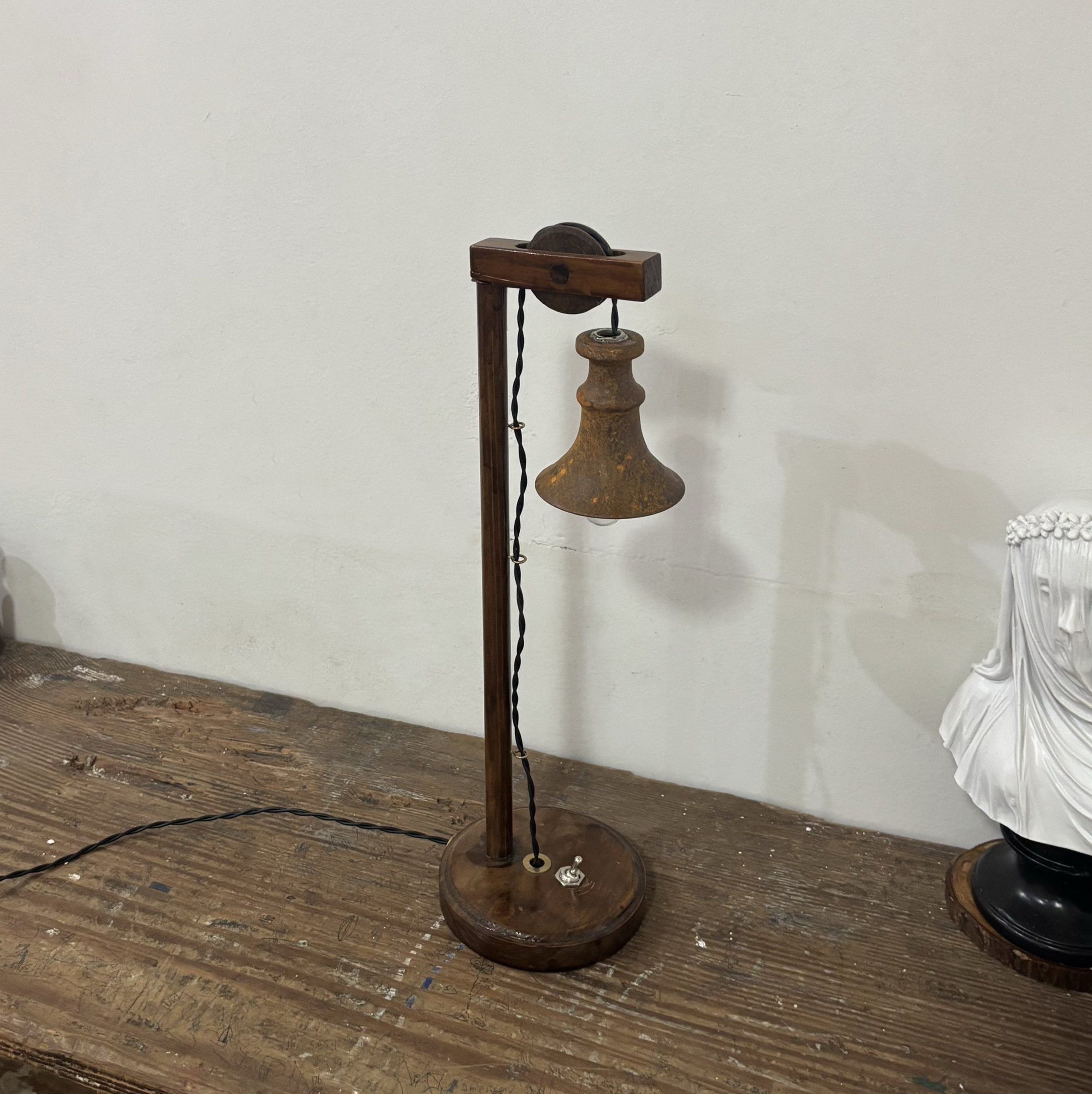 古典日系诧寂禅意泡茶室道具实木手工做旧器具咖啡厅怀旧摆件台灯