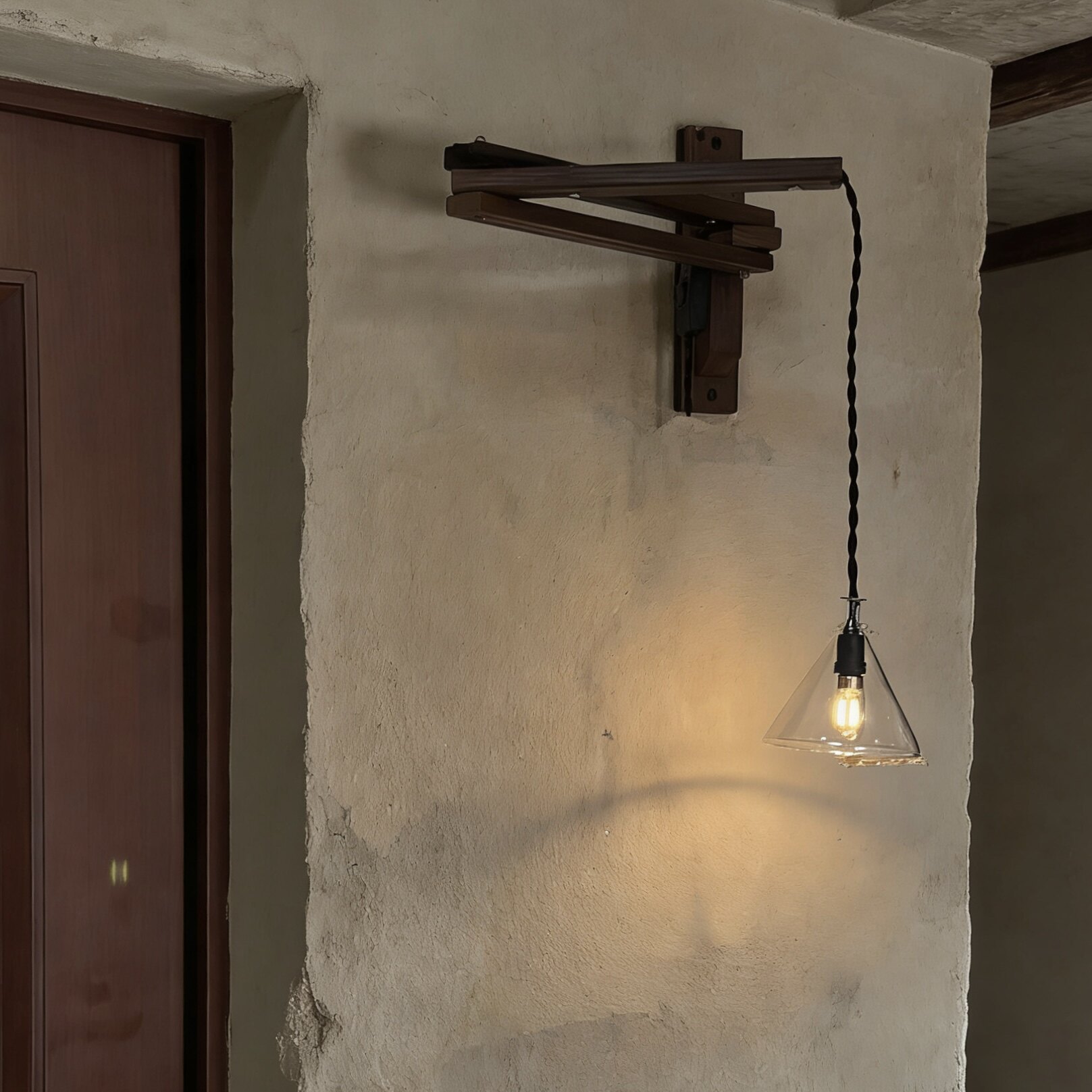 手作实木三角伸缩法国中古典世纪工业美式复古玻璃灯民宿咖啡厅