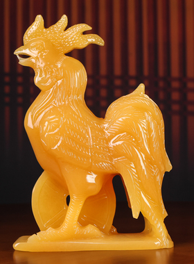 天然米黄玉生肖公鸡摆件玉鸡招财