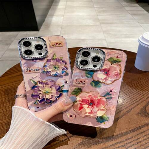 高档轻奢花朵适用苹果17壳iphone16Promax闪粉镜头膜防摔15plus新款简约13/12创意14滴钻11情侣男女ins壳
