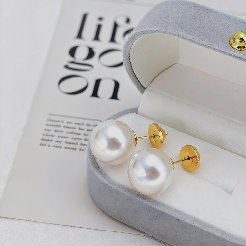 赵露思同款真多麻圆球复古施家珍珠耳钉耳环女s925纯银耳夹高级感