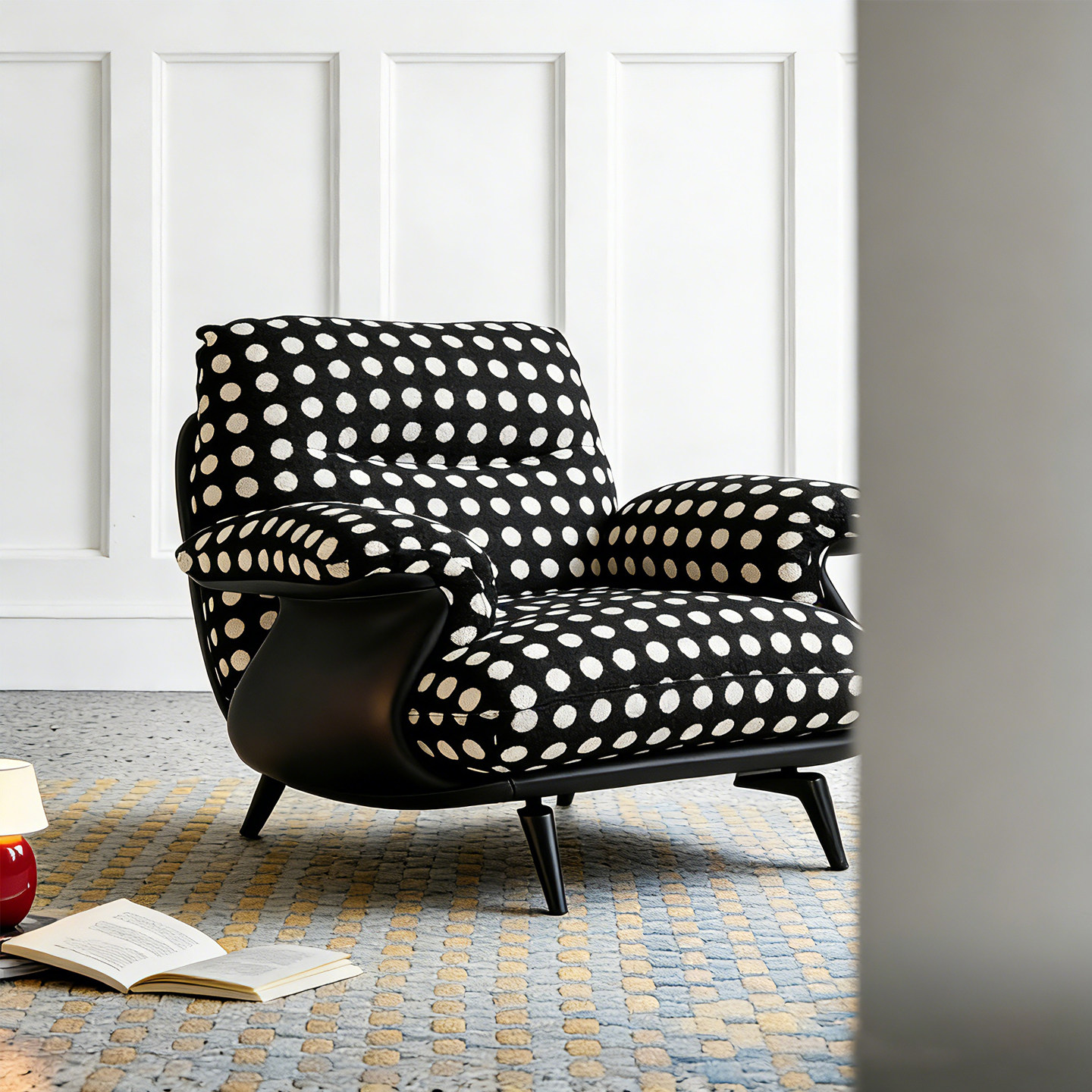 意式小户型阳台客厅蓬松感设计师懒人阅读波点单人位沙发休闲椅子