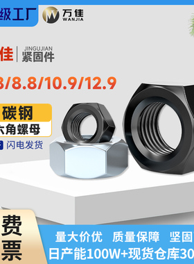 4/8/10/12级高强度螺母GB52 GB6170淬黑兰锌彩锌六角螺帽M2-M30