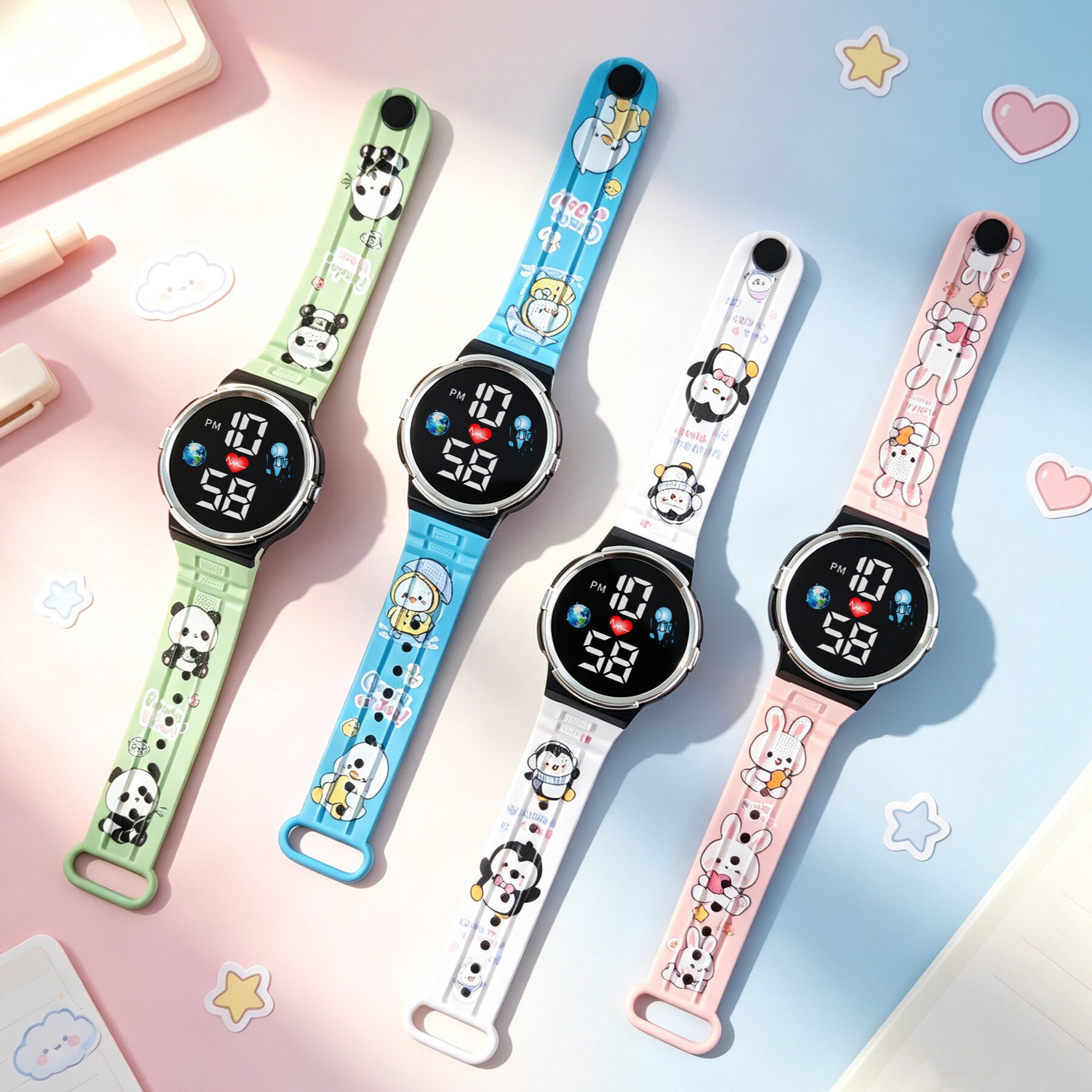 新款个性彩印LED太空人创意学生电子表卡通夜光初中女孩电子手表