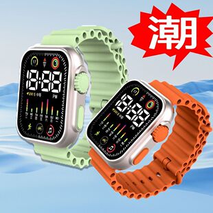 炫酷彩屏手表防水钟简约初中学生迷你电子表数字夜光多功能时钟表