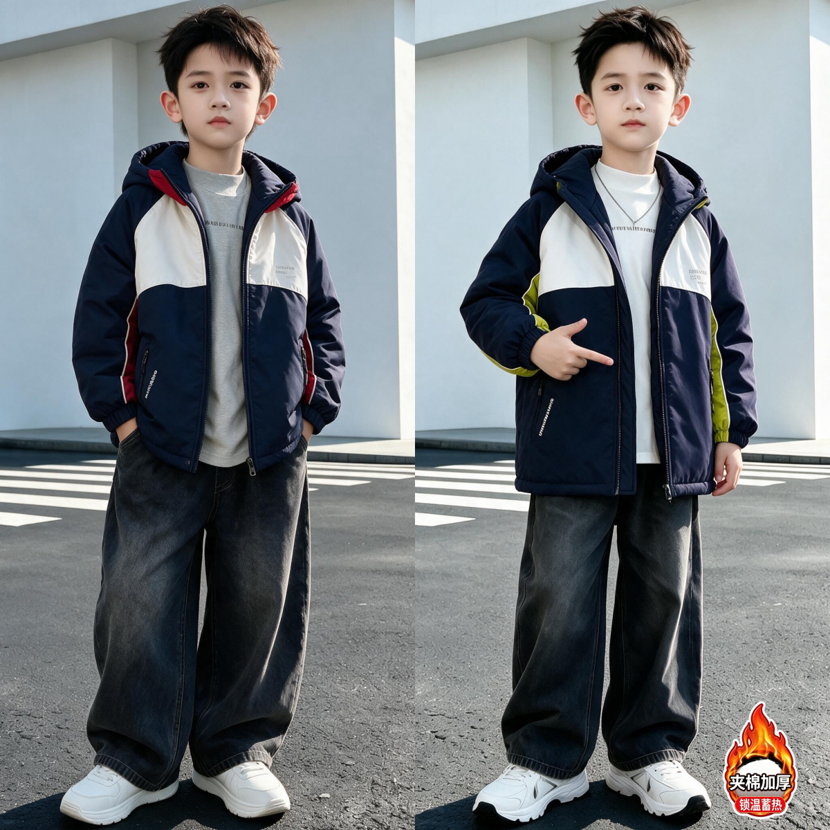 男童夹棉外套秋冬新款潮酷儿童连帽派克服中大童6-13岁男孩薄棉衣